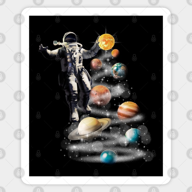 Cosmic Baller - Abstract Astronaut Playing Basketball with Planets Sticker by LR_Collections